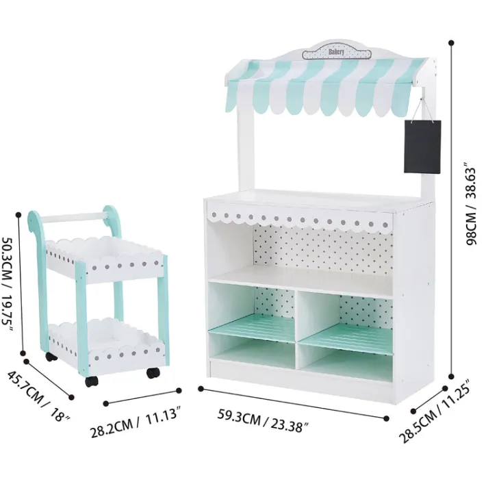 Kids Teamson Kids My Dream Bakery Shop, Treat Stand and Dessert Cart, White/Blue
