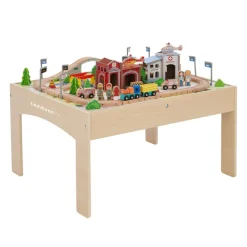 Kids Teamson Kids Preschool Play Lab Toys Table with 85-pc Train and Town Set, Natural