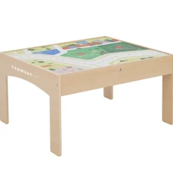 Kids Teamson Kids Preschool Play Lab Toys Table with 85-pc Train and Town Set, Natural