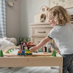 Kids Teamson Kids Preschool Play Lab Toys Table with 85-pc Train and Town Set, Natural
