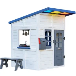 Kids Teamson Kids Rainbow Shade Wooden Playhouse with Kitchen and Bench, White