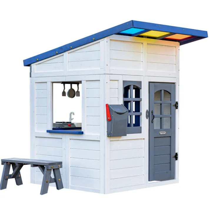 Kids Teamson Kids Rainbow Shade Wooden Playhouse with Kitchen and Bench, White