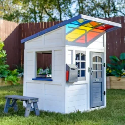 Kids Teamson Kids Rainbow Shade Wooden Playhouse with Kitchen and Bench, White