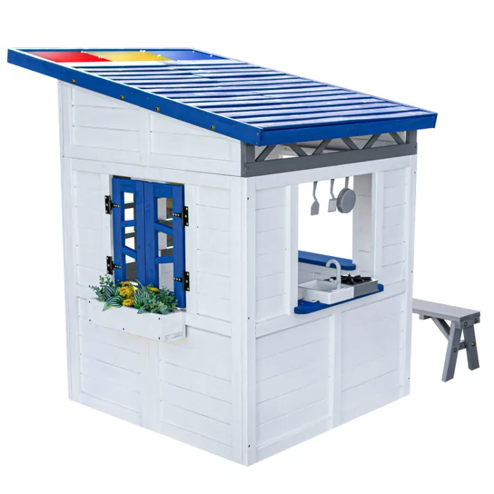Kids Teamson Kids Rainbow Shade Wooden Playhouse with Kitchen and Bench, White