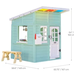 Kids Teamson Kids Rainbow Shade Wooden Playhouse with Kitchen and Bench, Mint