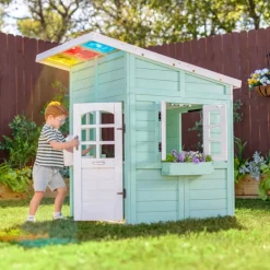 Kids Teamson Kids Rainbow Shade Wooden Playhouse with Kitchen and Bench, Mint
