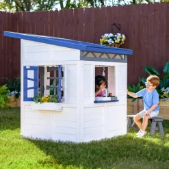 Kids Teamson Kids Rainbow Shade Wooden Playhouse with Kitchen and Bench, White