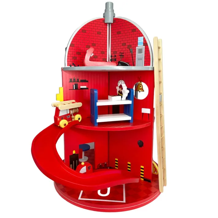 Kids Teamson Kids 3-Story Fire Station Playset with 25 Figurines and Furnishings, Multi