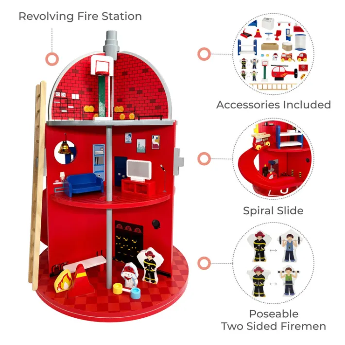 Kids Teamson Kids 3-Story Fire Station Playset with 25 Figurines and Furnishings, Multi