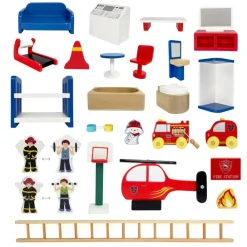 Kids Teamson Kids 3-Story Fire Station Playset with 25 Figurines and Furnishings, Multi