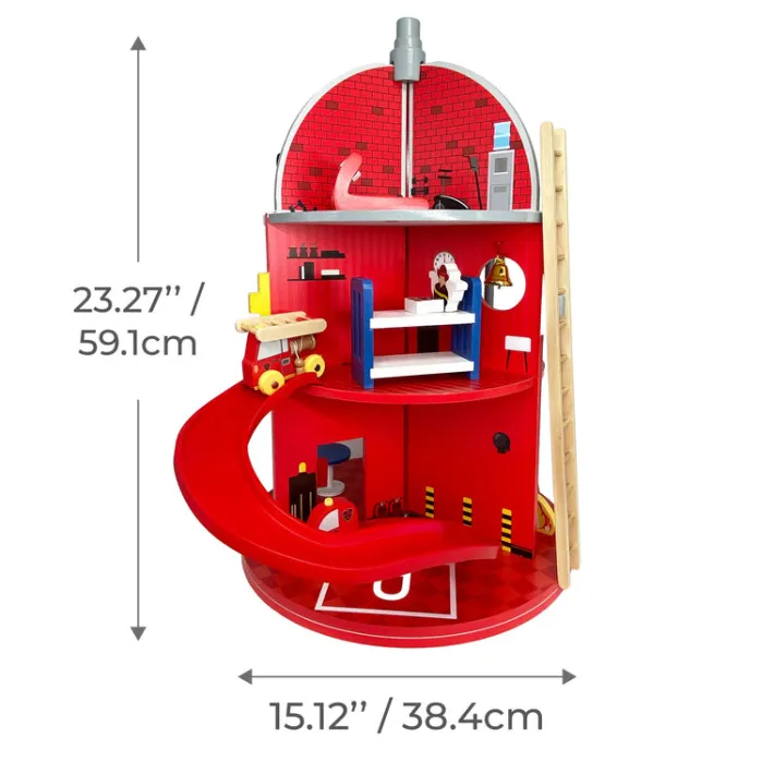 Kids Teamson Kids 3-Story Fire Station Playset with 25 Figurines and Furnishings, Multi