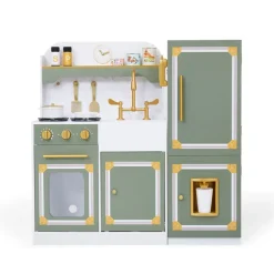 Kids Teamson Kids Versailles Deluxe Play Kitchen Plus Refrigerator and 15 Accessories, Olive Green