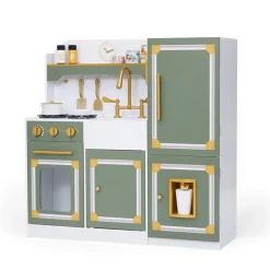 Kids Teamson Kids Versailles Deluxe Play Kitchen Plus Refrigerator and 15 Accessories, Olive Green