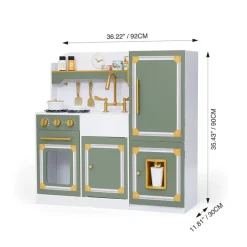 Kids Teamson Kids Versailles Deluxe Play Kitchen Plus Refrigerator and 15 Accessories, Olive Green