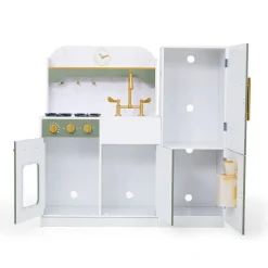 Kids Teamson Kids Versailles Deluxe Play Kitchen Plus Refrigerator and 15 Accessories, Olive Green