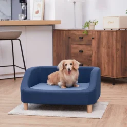 Teamson Pets 15.51" Bennett Elevated Linen Sofa Pet Daybed for Small and Medium Dogs, Navy- FINAL SALE