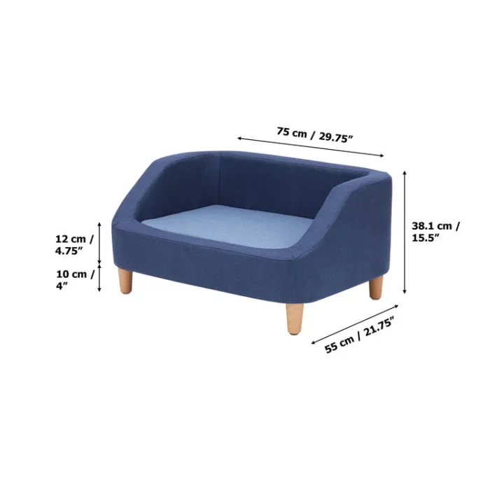Teamson Pets 15.51" Bennett Elevated Linen Sofa Pet Daybed for Small and Medium Dogs, Navy- FINAL SALE