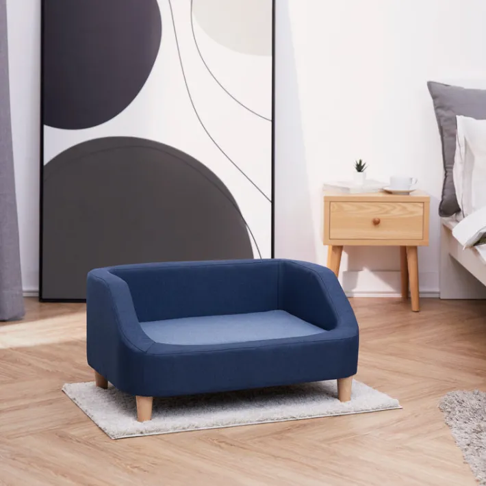 Teamson Pets 15.51" Bennett Elevated Linen Sofa Pet Daybed for Small and Medium Dogs, Navy- FINAL SALE