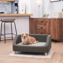 Teamson Pets 15.51" Bennett Linen Sofa Dog Bed for Small and Medium Dogs, Gray- FINAL SALE