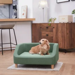 Teamson Pets 15.51" Bennett Linen Sofa Dog Bed for Small and Medium Dogs, Sea Green- FINAL SALE