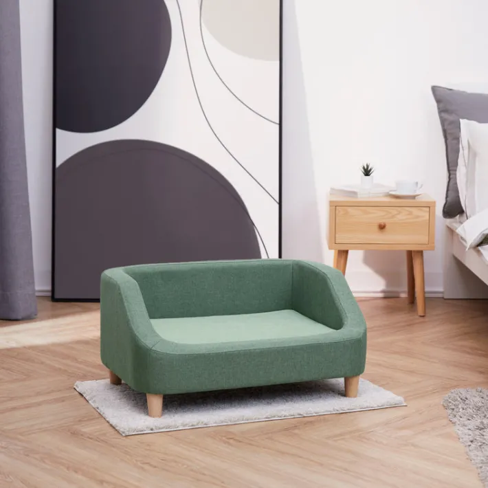 Teamson Pets 15.51" Bennett Linen Sofa Dog Bed for Small and Medium Dogs, Sea Green- FINAL SALE