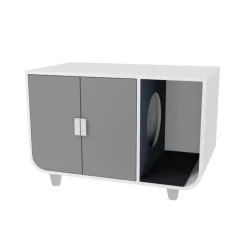 Teamson Pets 22.01 Dyad Large Enclosed Cat Litter Box /Side Table, Alpine White/Gray- FINAL SALE