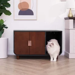 Teamson Pets 22.01 Dyad Large Enclosed Cat Litter Box /Side Table, Mocha Walnut- FINAL SALE