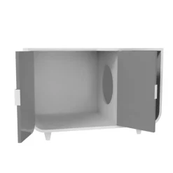 Teamson Pets 22.01 Dyad Large Enclosed Cat Litter Box /Side Table, Alpine White/Gray- FINAL SALE
