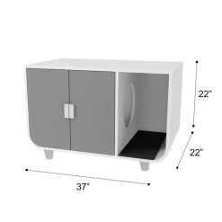 Teamson Pets 22.01 Dyad Large Enclosed Cat Litter Box /Side Table, Alpine White/Gray- FINAL SALE