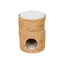 Teamson Pets Neith Wicker Seagrass 3-Tier Cat Bed Condo with Cushions, Tan/Cream- FINAL SALE