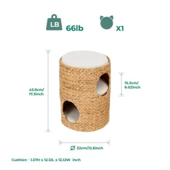Teamson Pets Neith Wicker Seagrass 3-Tier Cat Bed Condo with Cushions, Tan/Cream- FINAL SALE