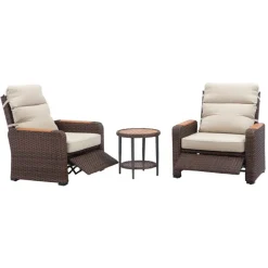 Teamson Wicker Frame & Wood Armrests Recliner Set in Warm Brown Outdoor Seating