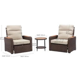 Teamson Wicker Frame & Wood Armrests Recliner Set in Warm Brown Outdoor Seating