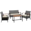 Teamson Wooden Armrests Outdoor Patio Furniture Conversation Set with Rattan Wicker Look