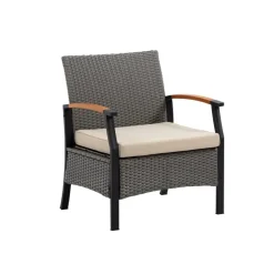 Teamson Wooden Armrests Outdoor Patio Furniture Conversation Set with Rattan Wicker Look
