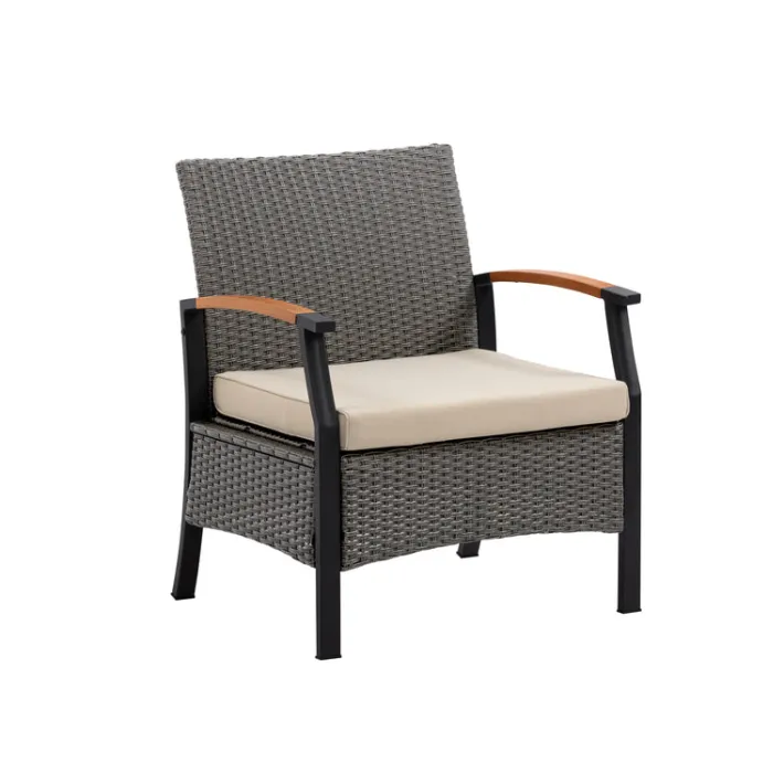 Teamson Wooden Armrests Outdoor Patio Furniture Conversation Set with Rattan Wicker Look